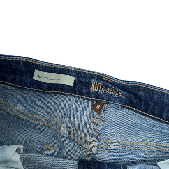 Kut From The Kloth Gidget Fray Hem Denim Shorts Women SZ 8 Blue Medium Wash - Picture 2 of 10